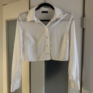 Naked Wardrobe White Cropped Button Down